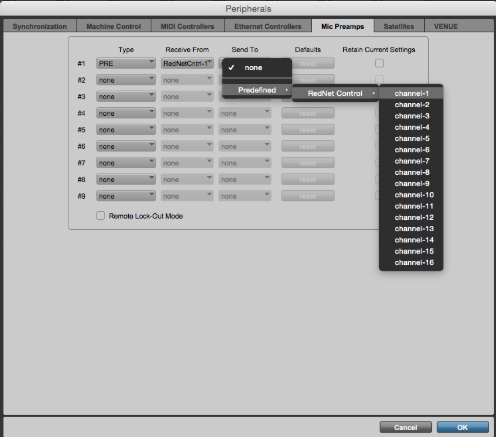 Screenshot of Pro Tools Peripherals menu